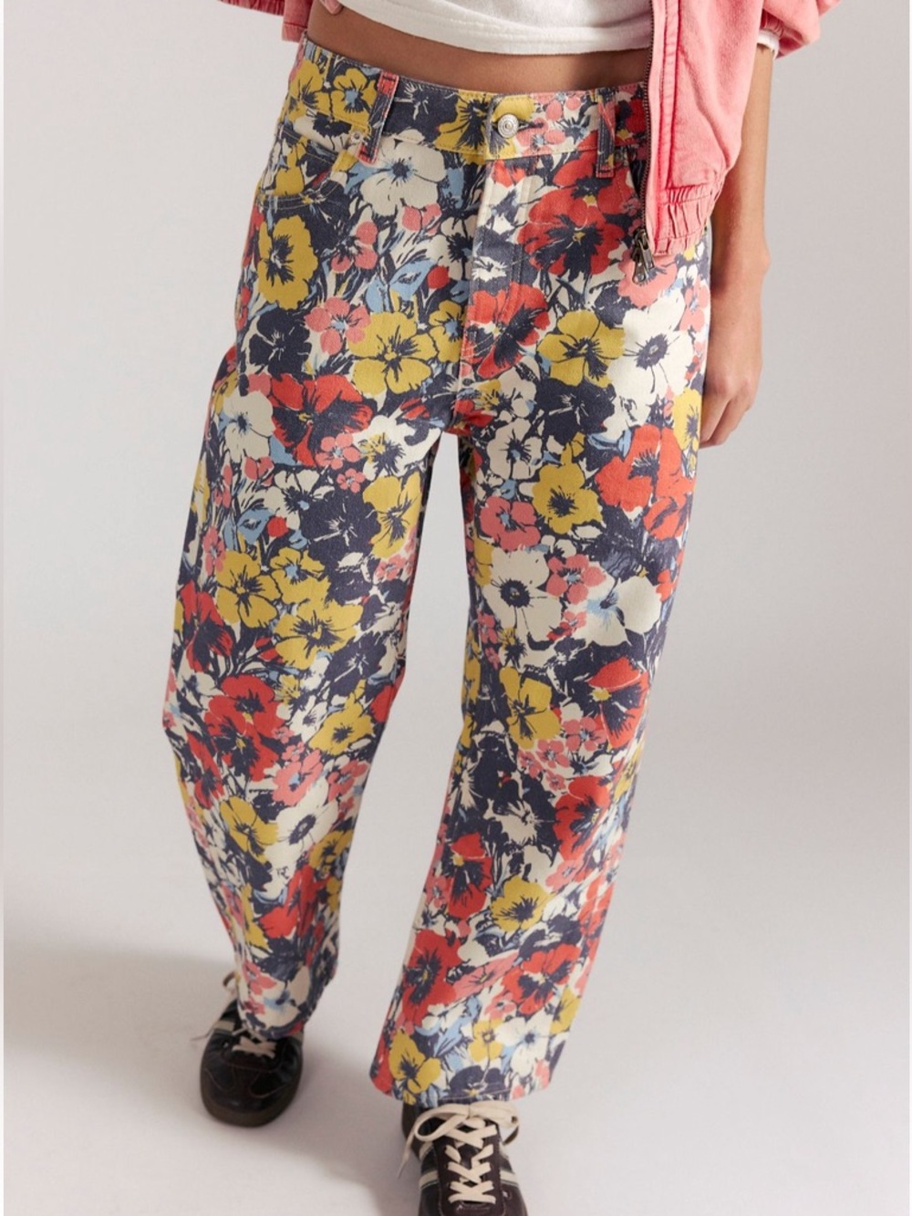 Free People Printed Barrel Jeans